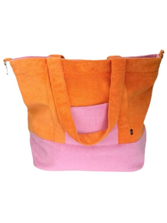 Echo Handbags - Echo Terry Rocker Large‎ Beach Tote Bag Orange Pink Color-Blocked Casual Roomy